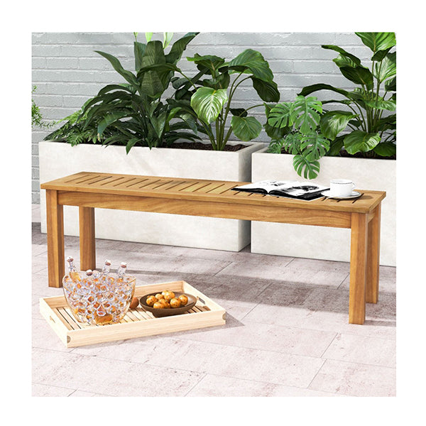 132 Cm Outdoor Acacia Wood Dining Bench Chair With Slatted Seat
