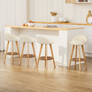 4x Bar Stools Padded Leather Wooden Beige
