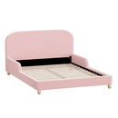 Kids Bed Frame Double Size Base with Side Rails Boucle Pink
