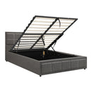 Double Bed Frame Gas Lift Storage Base Fabric Grey