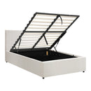 Bed Frame King Single Gas Lift Storage Base White Boucle