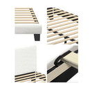 King Bed Frame Wooden Slats Boucle Fabric White