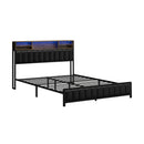 Bed Frame Queen Size LED Storage Bedhead Leather Black