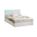 Bed Frame Double RGB LED Gas Lift Storage Base White Boucle