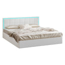 Bed Frame King RGB LED Gas Lift Storage Base White Boucle
