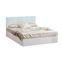 Bed Frame Queen RGB LED Gas Lift Storage White Boucle