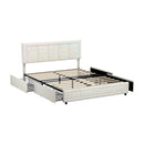 LED Bed Frame Queen Size 4 Drawers Adjustable Headboard Beige