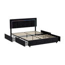 LED Bed Frame Queen Size 4 Drawers Adjustable Headboard Black