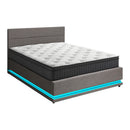 Bed Frame with Mattress Queen Size LED Gas Lift Grey LAYZ