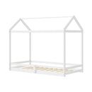 Kids Wooden Bed Frame House Timber with Fence Single White