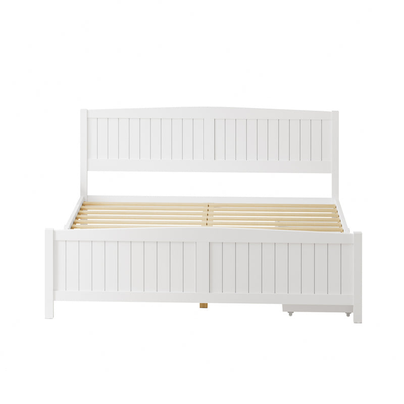 Wooden Bed Frame King Size with Trundle Drawers White – Simply Wholesale