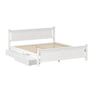 Wood King Bed Frame with 2 Storage Drawers White