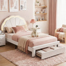 King Single Bed Frame with Storage Drawer Upholstered Velvet Platform Bed LED Headboard