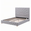 Double Bed Frame with Tufted Headboard and Plywood Slats Grey
