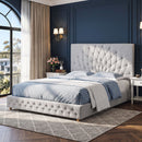 Queen Bed Frame with Tufted Headboard and Plywood Slats Grey