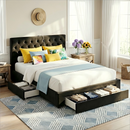 Queen Bed Frame Storage Charging Station Upholstered 3 Drawers USB Type-C