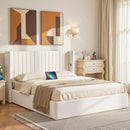 Double Bed Frame with Gaslift Storage USB Type-C Charging Ports Velvet Upholstery White