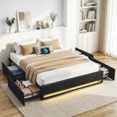 Queen Bed Frame with Storage Drawers RGB Lights Charging Station Upholstered Fabric