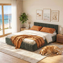 Double Bed Frame Chenille Heavy Duty Platform Base Green 300kg Support No Box Spring Needed
