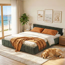 Queen Bed Frame Chenille Heavy Duty Platform Base Green 300kg Support No Box Spring Needed