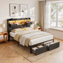 Double Bed Frame with 2 Storage Drawers & Headboard, USB Charging Station, RGB LED Light