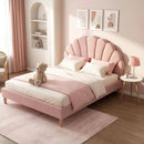 Double Bed Frame and Round Coffee Table Set Pink Velvet Bedhead with Wooden Side Table