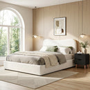 Double Bed Frame and Bedside Table Set Boucle Beige with Headboard Black Nightstand