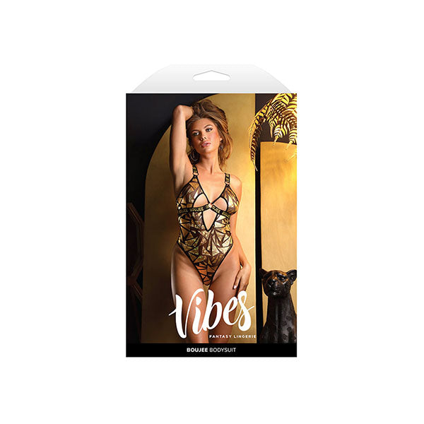 Vibes Boujee Shattered Foil Mesh Bodysuit With Gold Metallic Boujee
