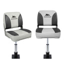 2X Folding Boat Seats with 2X Adjustable Pedestals 34‚Äì46cm Marine Swivel Low Back 13cm Padding Charcoal