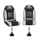 2X Folding Boat Seats with 2X Adjustable Pedestals 34‚Äì46cm Marine Seat Swivel High Back 12cm Padding Black