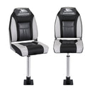 2X Folding Boat Seats with 2X Adjustable Pedestals 55‚Äì75cm Marine Seat Swivel High Back 12cm Padding Black