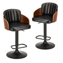 2x Bar Stools Adjustable Counter Height Stool Leather Black