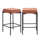 2x Bar Stools Kithen Stool Dining Chair Linen Metal Orange