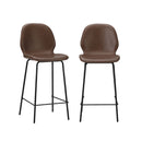 2x Bar Stools Kitchen Chairs High Back Leather Brown
