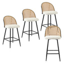 4x Bar Stools Kitchen Counter Stool Rattan Boucle Fabric