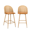 2x Bar Stools Rattan Dining Chair Natural PU Brown