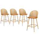 4x Bar Stools Rattan Dining Chair Natural PU Brown