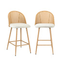 2x Bar Stools Rattan Dining Chair Natural Boucle White