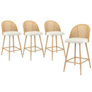 4x Bar Stools Rattan Dining Chair Natural Boucle White