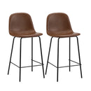 2x Bar Stools Kitchen Dining Chair PU Leather Brown