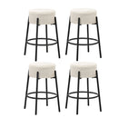 4x Bar Stools Kitchen Round Stool Boucle Fabric White