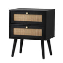 Bedside Table 2 Drawers Storage Cabinet Rattan