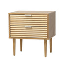 Bedside Table 2 Drawers Side Table Metal Handle Natural