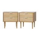 2pc Bedside Table 2 Drawers Side Table Metal Handle Natural