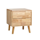 Bedside Table 2 Drawers Storage Nightstand Solid Wood Natural
