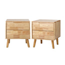 2pc Bedside Tables 2 Drawers Storage Nightstand Wood Natural