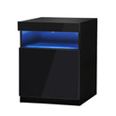 Bedside Table LED Nightstand Shelf Black