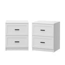 2PCS Bedside Table 2 Drawers Nightstand White