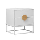 Bedside Table 2 Drawers Steel Legs White