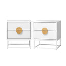 2x Bedside Table 2 Drawers Steel Legs White